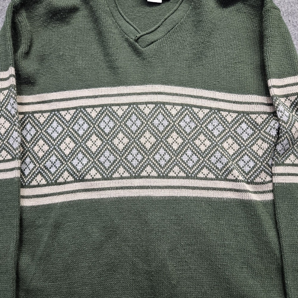 Vintage Jester Acrylic V Neck Sweater Green Diamond Pattern USA Large L - Picture 3 of 9